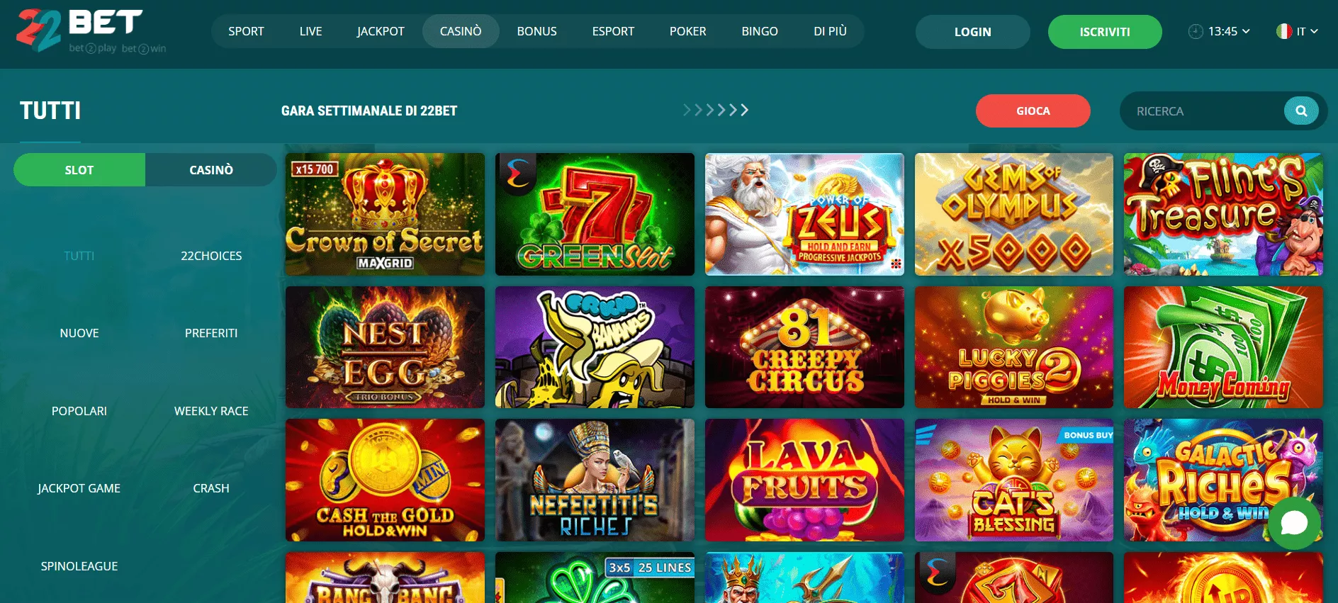 22bet Pagina dei giochi
