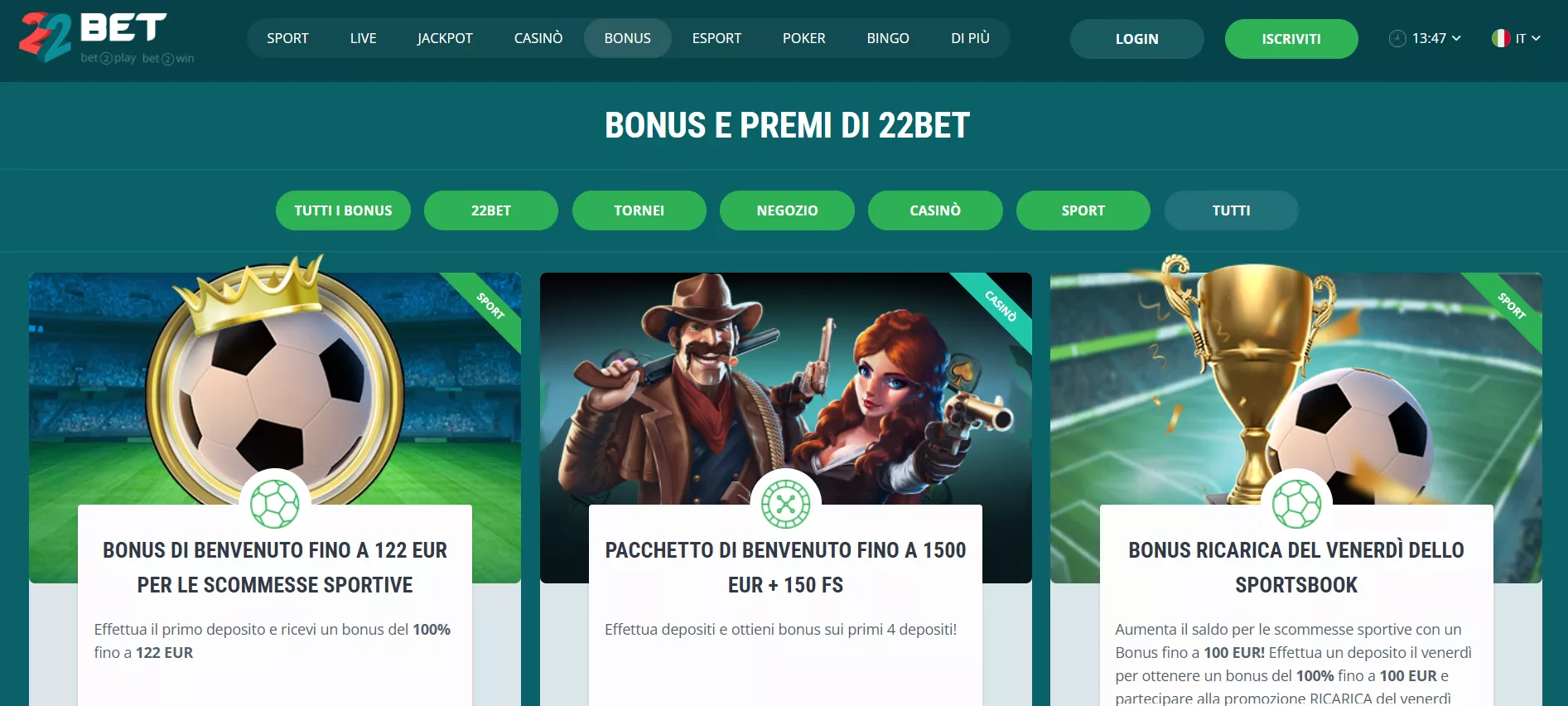 22bet Promozioni