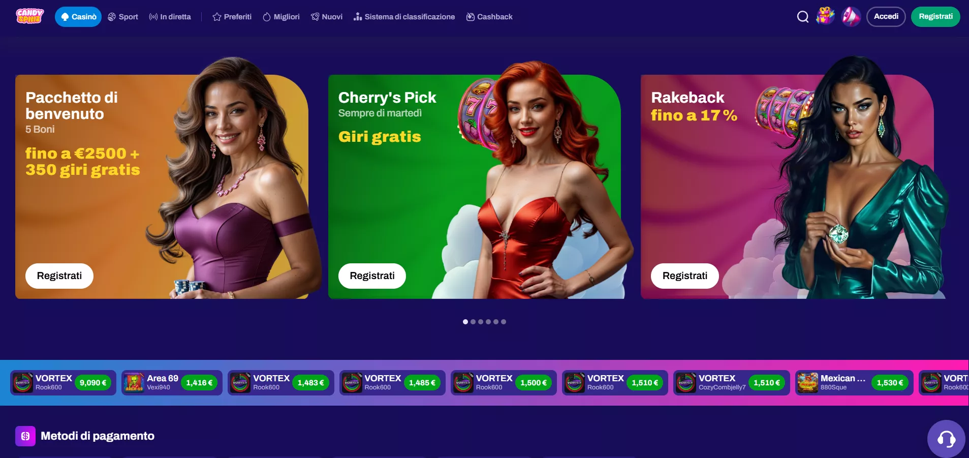 Candy Spinz Pagina principale