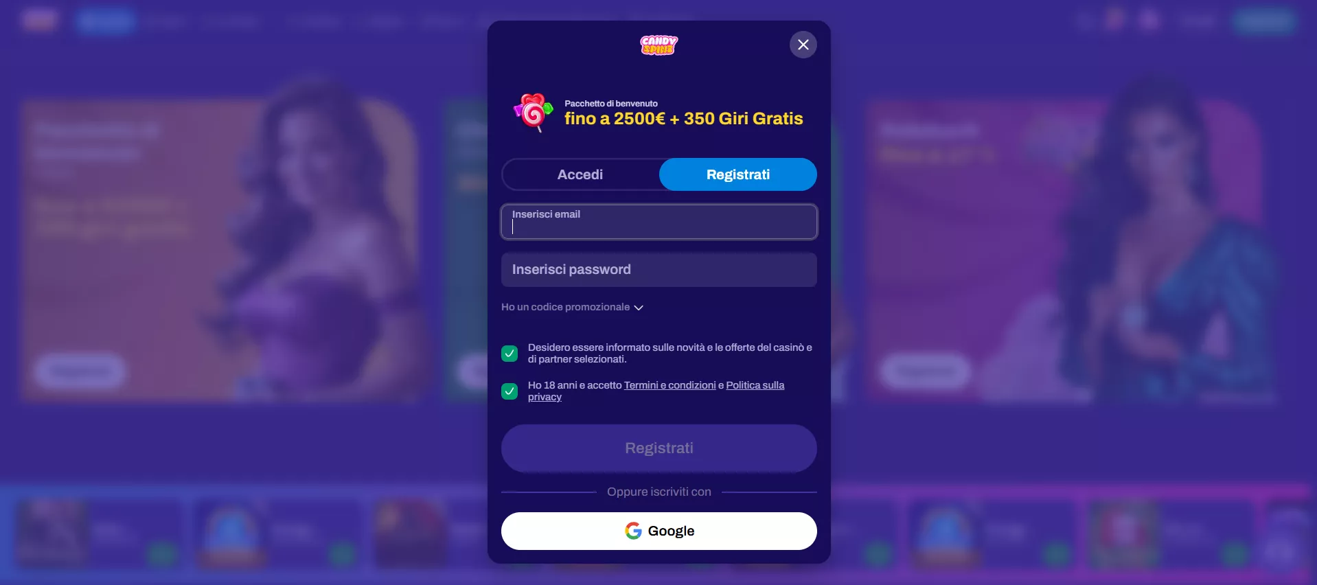 Candyspinz Registrazione