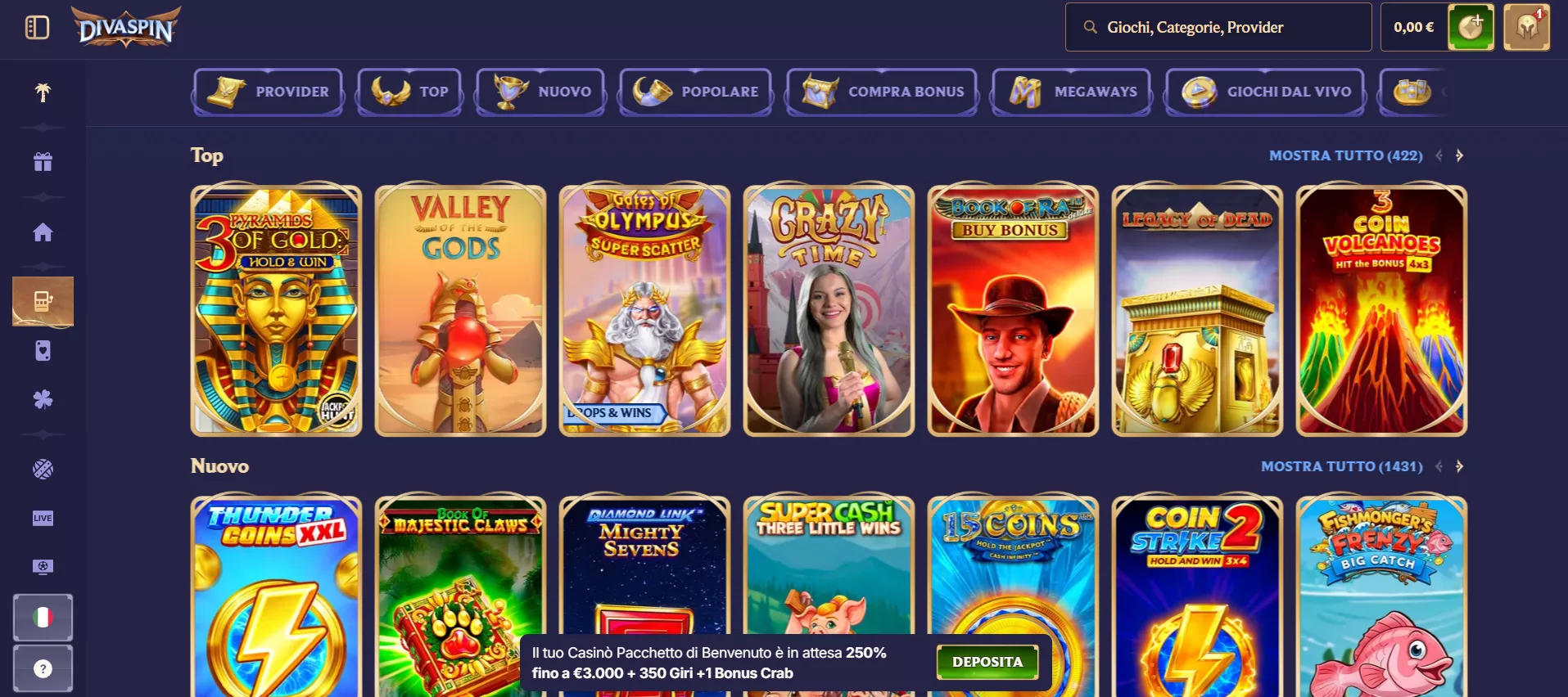 Divaspin Pagina dei giochi