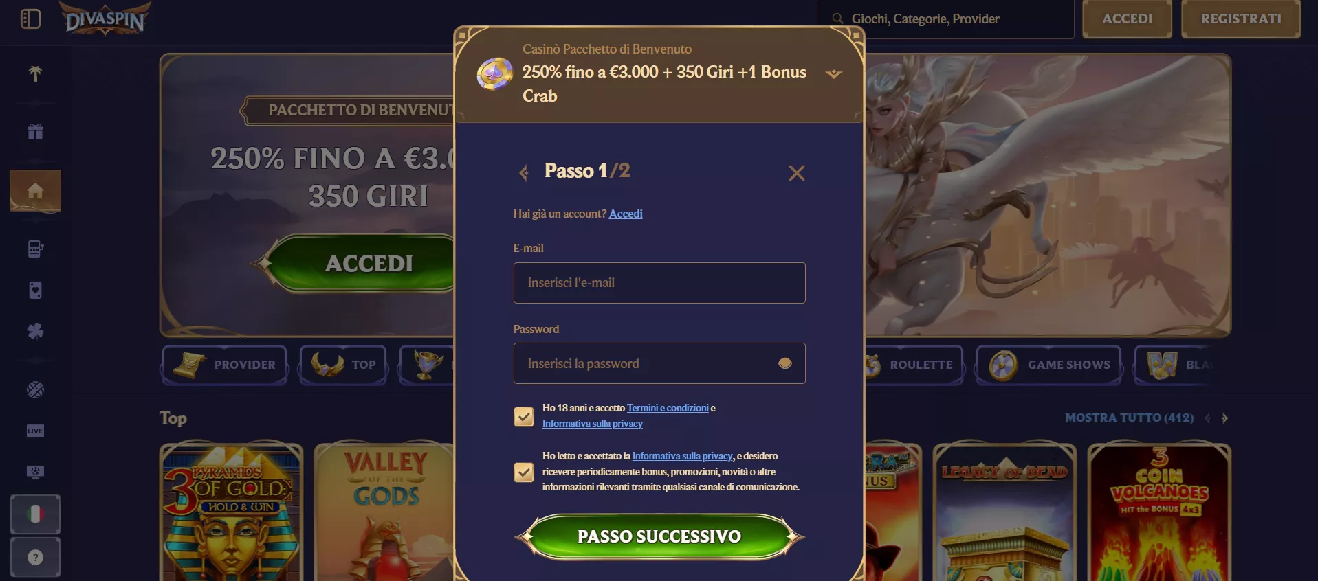 Divaspin Registrazione