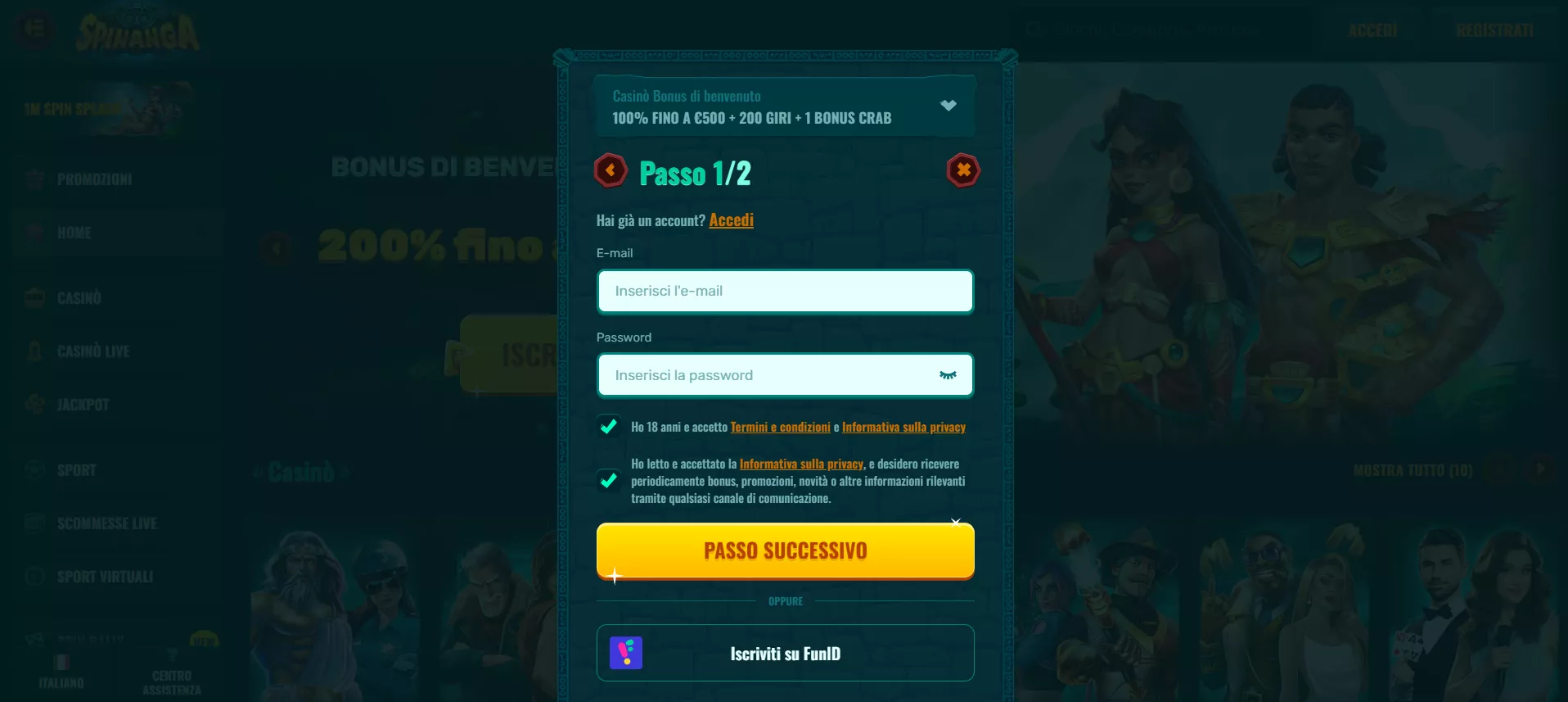 Spinanga Registrazione